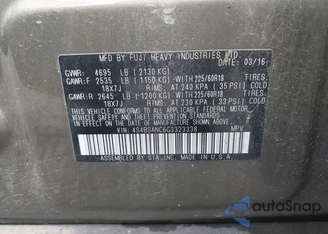 2016 Subaru Outback 2.5I Limited из США, поврежденный, VIN 4S4BSANC6G3323338